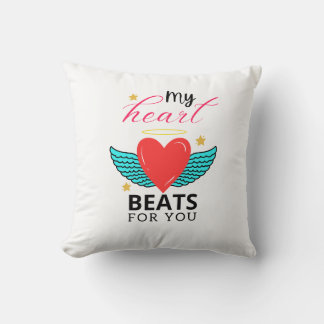 Almofada My Heart Beats For You Romantic Heart Quote T-Shir