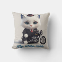 My Little Man Throw Pillow - Cute Kawaii Cat on Mo