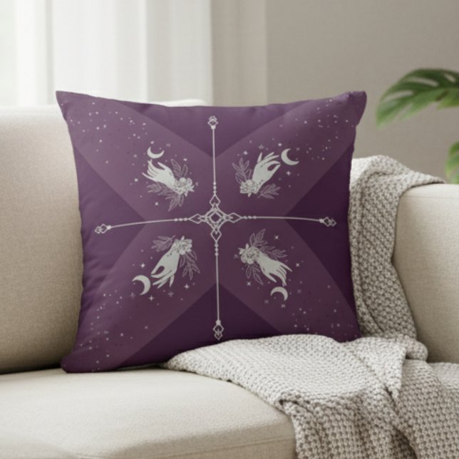 Almofada Mystic Moon Purple Celestial Boho Throw Pillow (Perfect for adding a mystic, boho, or witchy touch to your home decor )