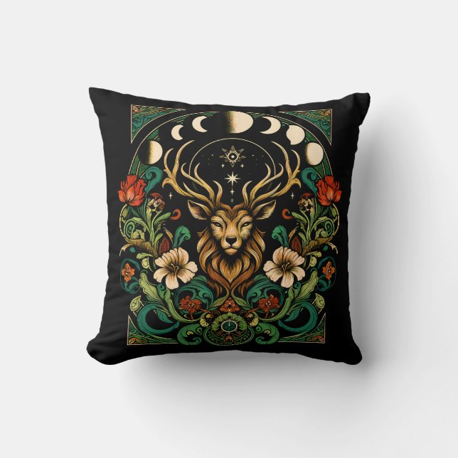 Almofada Mystic Pagan Stag and Moon Phase (Frente)