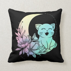 Almofada Mystical Cat Crescent Moon Pastel Gótico Wicca