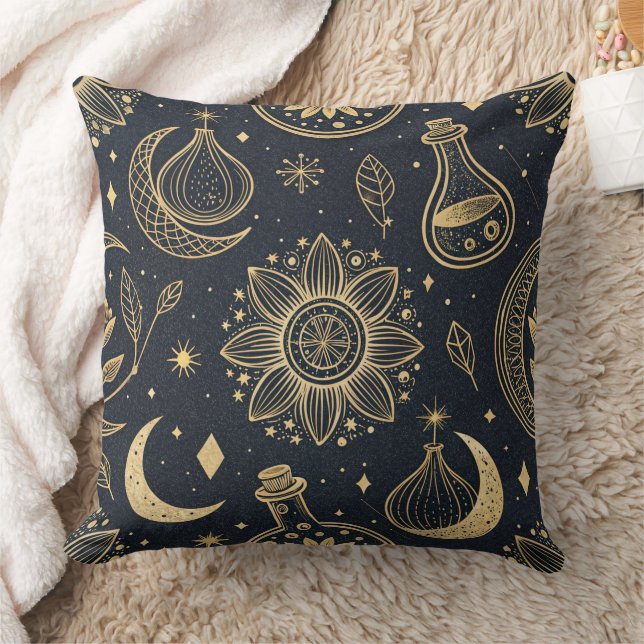 Almofada Mystical Celestial Witchcraft - Gold Botanical (2) (Cobertor)