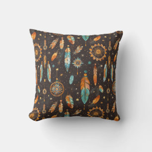Almofada Mystical Dark Boho: Penas e Sonhos Desi