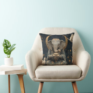 Almofada Mystical Elephant Tea Party Sob Lua Crescente