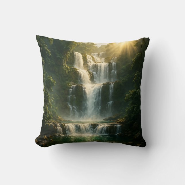 Almofada Mystical Forest Waterfall Nature Throw Pillow (Frente)