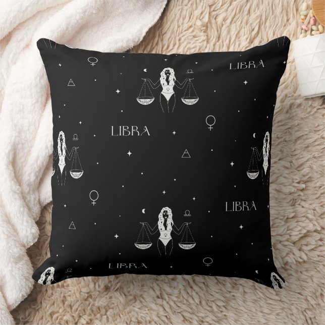 Almofada Mystical Libra Zodiac Pattern in Black and White (Cobertor)