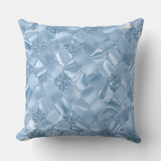 Almofada Na moda Baby Blue Gliter and Foil Quatrefoil (Frente)