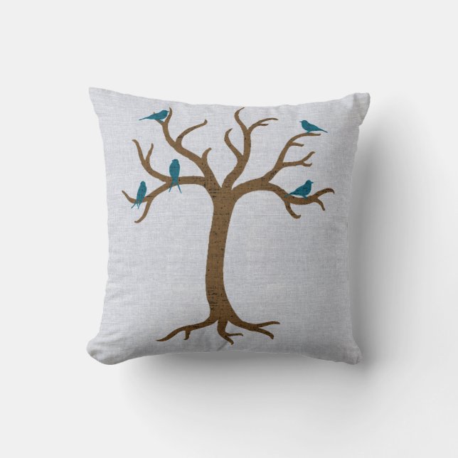 Almofada Na moda com Travesseiro de Aves Azuis (Frente)