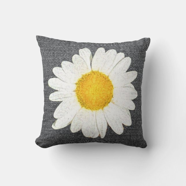 Almofada Na moda Daisy em Cinza Escura, Branco e Amarelo (Frente)