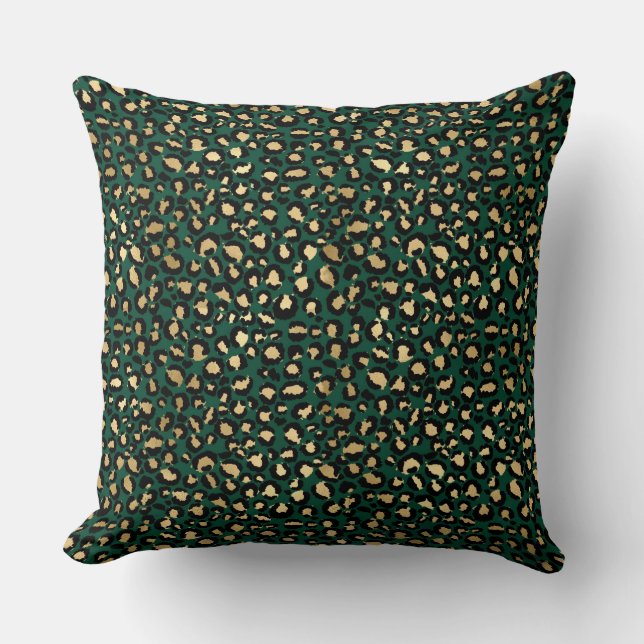 Almofada Na moda Dark Green e Gold Foil Leopard Spots (Frente)