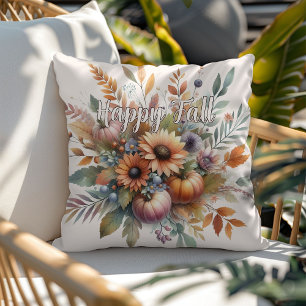 Almofada Na moda Happy Fall Pumpkin Flower Buquê Motif