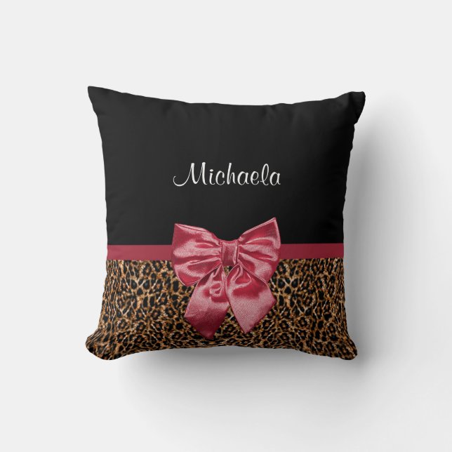 Almofada Na moda Leopard Print Elegante Red Arco e Nome (Frente)
