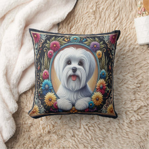 Almofada Na moda Maltês Cão Floral Colorida Fronteira