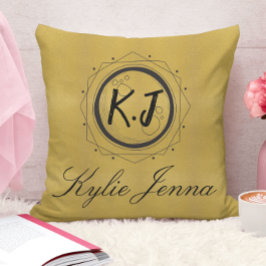 Almofada na moda - padrão dourado - monograma preto
