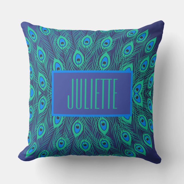 Almofada Na moda Peacock Teal & Blue Color Personalizado (Frente)