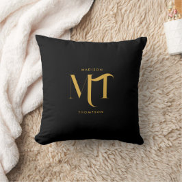 Almofada Na moda preto e Dourado Monograma - Letras iniciai