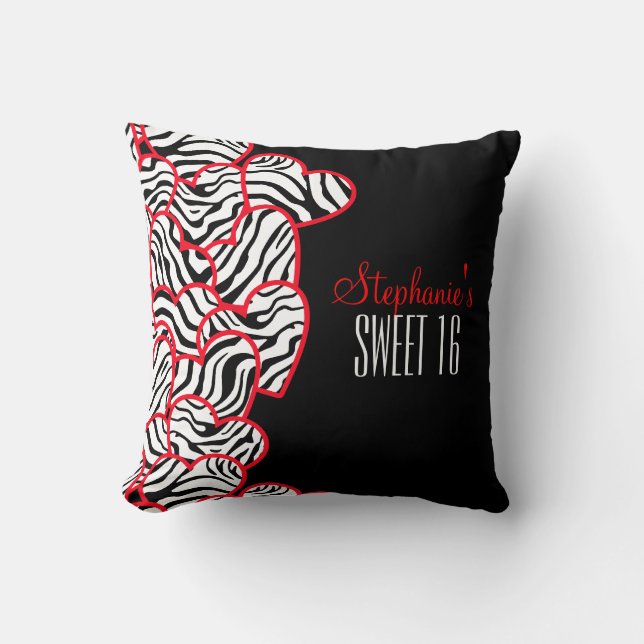 Almofada Na moda Red Sweet 16 Zebra Heart Design (Frente)