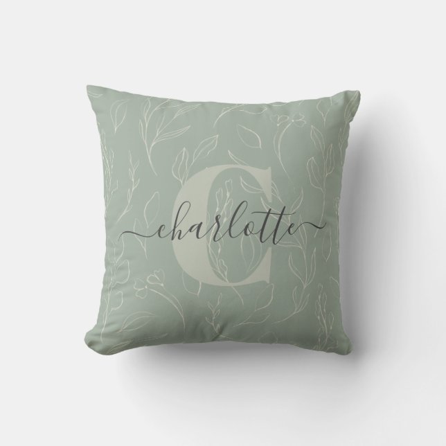 Almofada Na moda Rustic Sage Green Botanical Name (Frente)