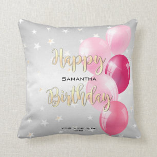 Almofada Na moda Starry Happy Birthday e balões cor-de-ros