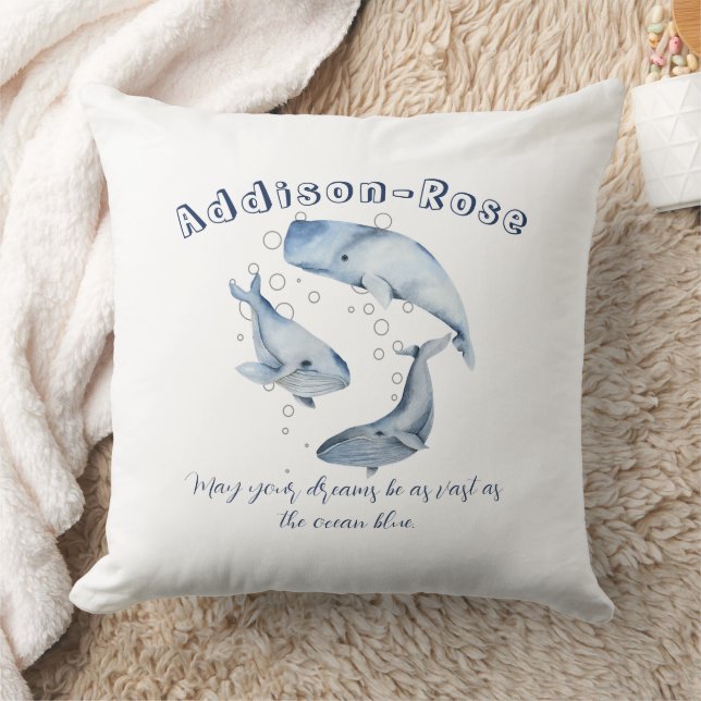 Almofada Name Blue White Whale Ocean Theme Nursery  (Cobertor)