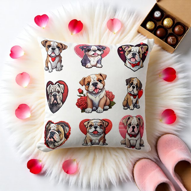 Almofada Namorados Bulldog (Bulldog Heart Collage Valentine Decorative Throw Pillow)