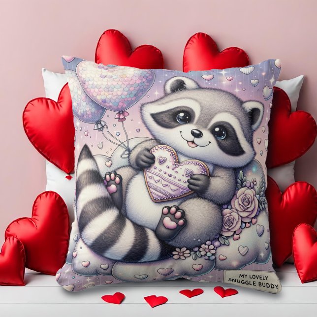 Almofada Namorados de Heart Balloon Cookie Raccoon (Criador carregado)
