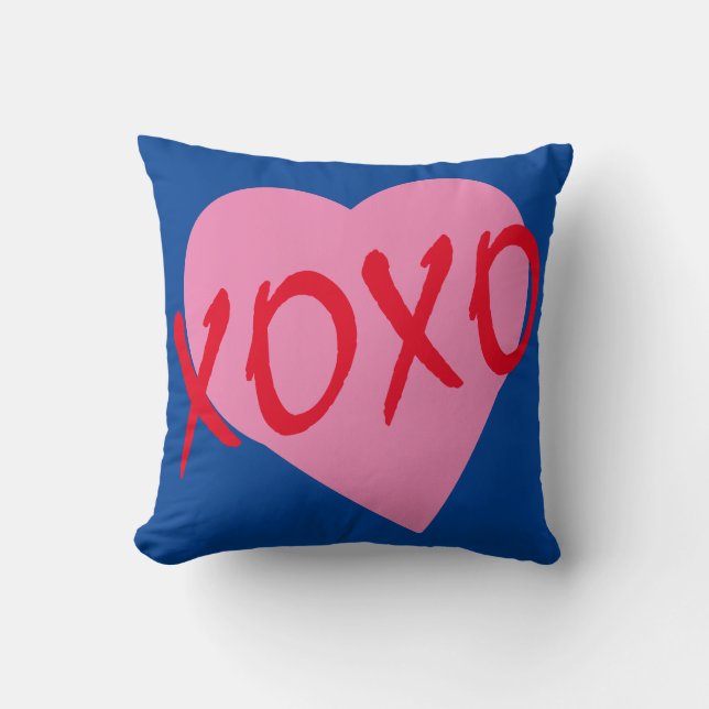 Almofada Namorados Red Hugs Kisses XOXO Cor-de-Rosa Azul (Frente)