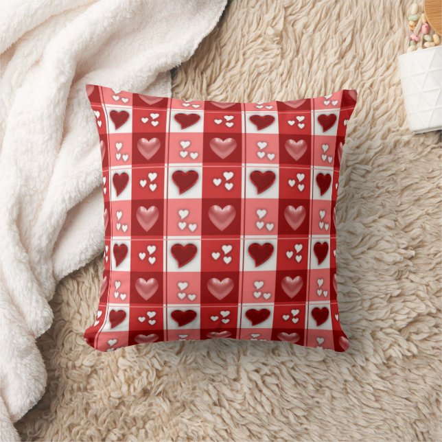 Almofada Namorados Red White Gingham Heart Travesseiro deco (Cobertor)