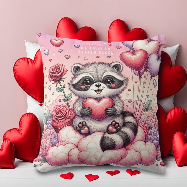 Almofada Namorados rosa e Heart Raccoon (Criador carregado)