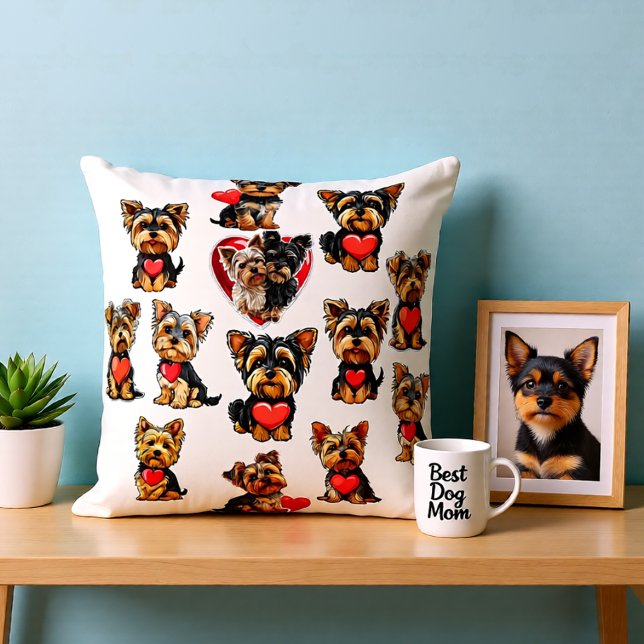 Almofada Namorados Yorkshire Terrier Dog | amantes de cães  (Cute Yorkie Valentine Hearts – Adorable Dog Lover Throw Pillow)