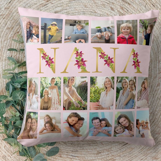 Almofada Nana Floral Letters 18 Vertical Photo Collage Pink (Criador carregado)