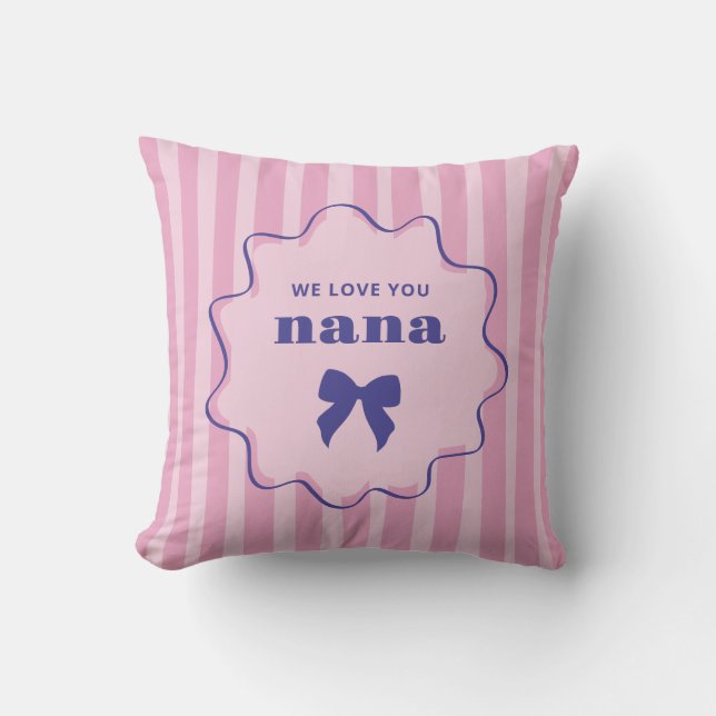 Almofada Nana | Pink Stripes with Wavy Frame and Chic Bow (Frente)