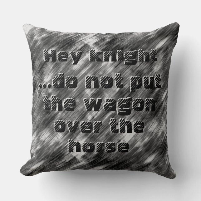 Almofada Não coloque o vagão acima do cavalo - preto e bran (Frente)