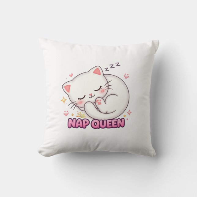 Almofada Nap Queen Cat Sticker | Cute Sleeping Cat (Frente)