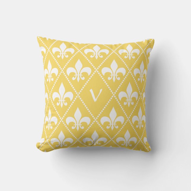 Almofada Nápoles Fleur de Lis Amarelo com monograma inicial (Frente)