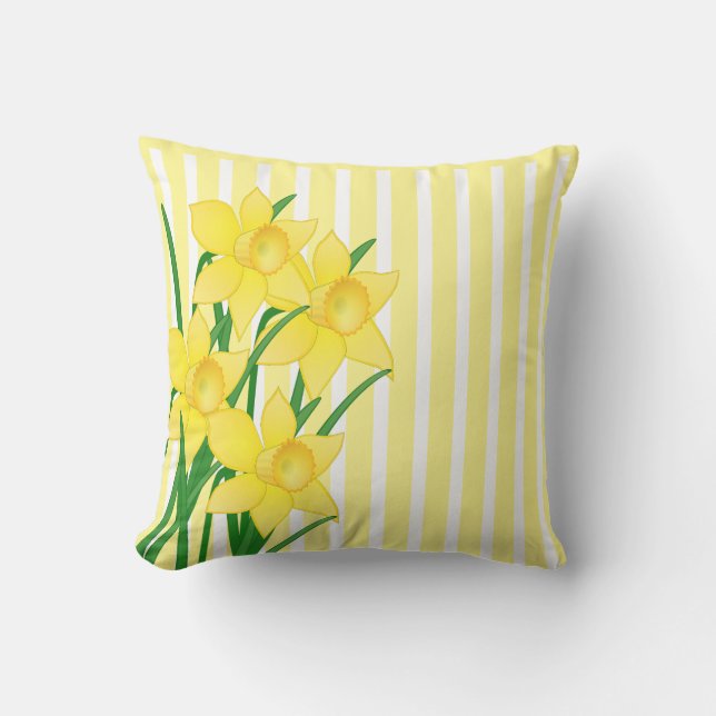 Almofada Narcisos de estilo primavera em listras amarelas e (Frente)