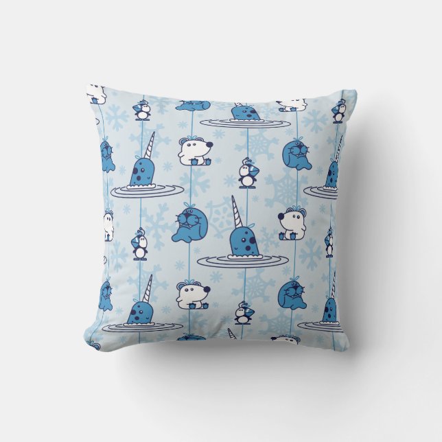 Almofada Narwhal Blue Snowflake Pattern (Frente)