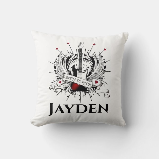 Almofada Nascer para Rock Custom Name Kids Guitar Rocker Th (Frente)