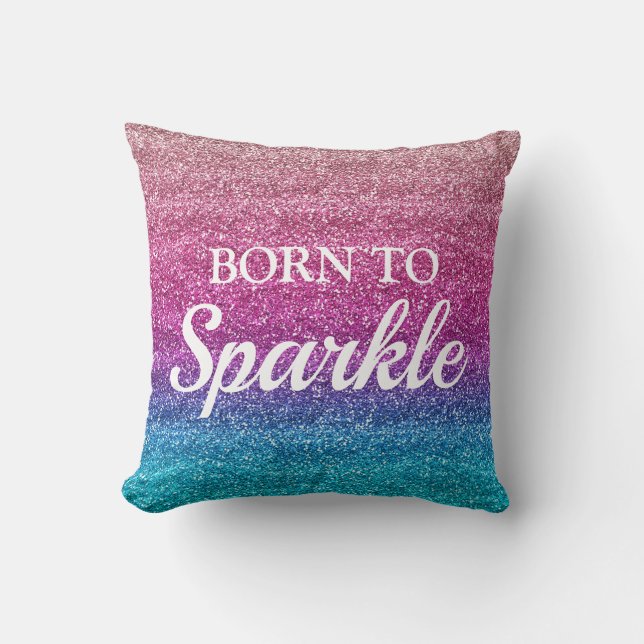 Almofada Nascido para Brilhar Glitter em Rosa e Azul (Frente)