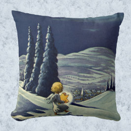 Almofada Natais vintages, Anjo da Neve Andando com uma Estr