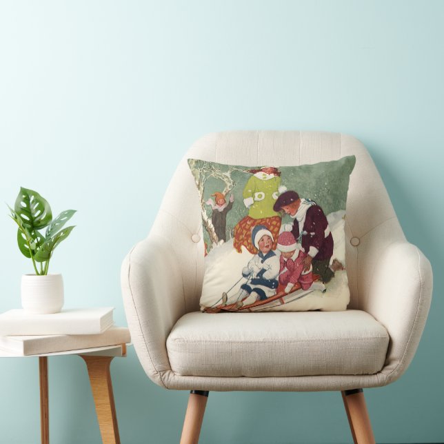 Almofada Natais vintages, Crianças Dormindo na Neve (Cadeira)