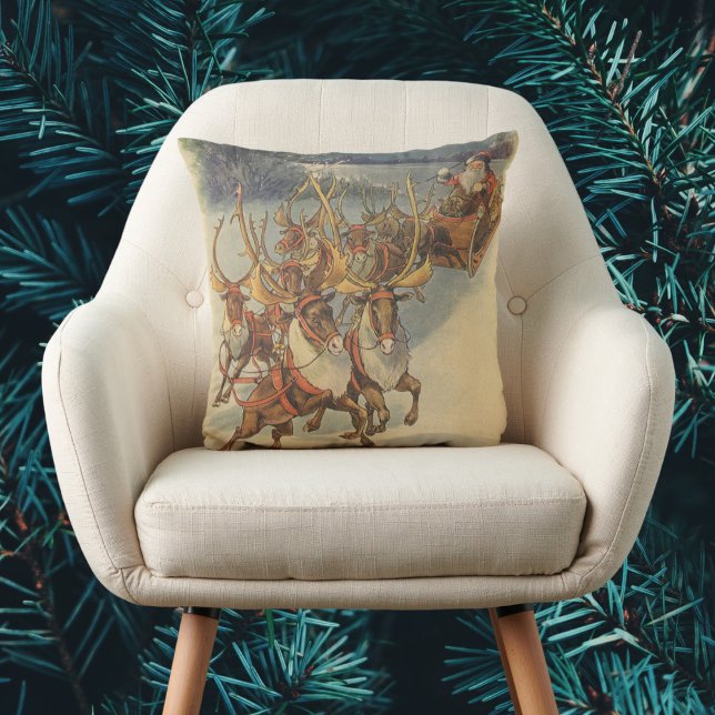 Almofada Natais vintages Santa Claus Sleigh com Reindeer (Criador carregado)