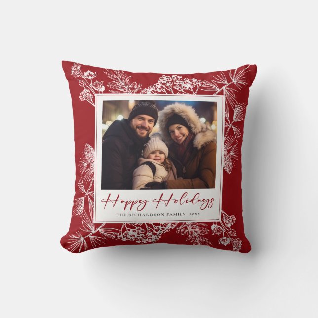 Almofada Natais vintages Vermelho Botânico (Frente)