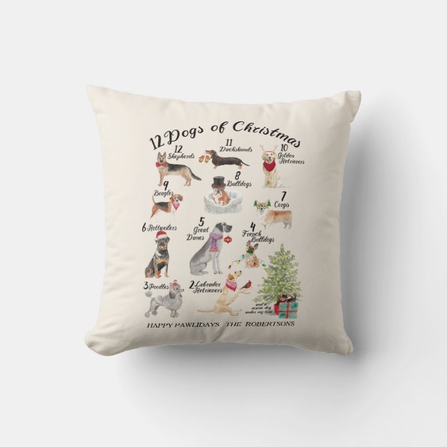 Almofada Natal 12 cães da decoração do feriado do Natal (Frente)