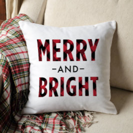 Almofada Natal Alegre e Brilhante em Xadrez Vermelho de Búf