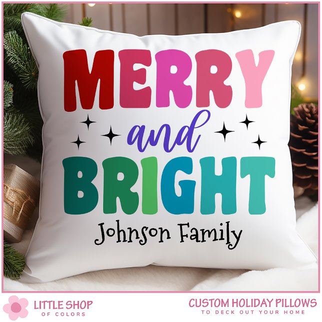 Almofada Natal Alegre e Brilhante Personalizável com Nome (Criador carregado)