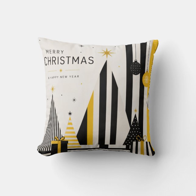 Almofada Natal Amarelo Preto e Branco Moderno (Frente)