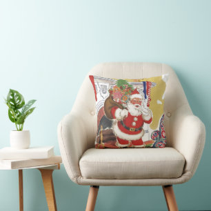 Almofada Natal Antigo, Alegre Papai Noel com Presentes