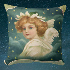 Almofada Natal Antigo, Anjo Vitoriano com Estrelas Douradas