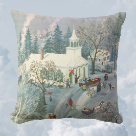 Almofada Natal Antigo, Pessoas Indo à Igreja na Neve